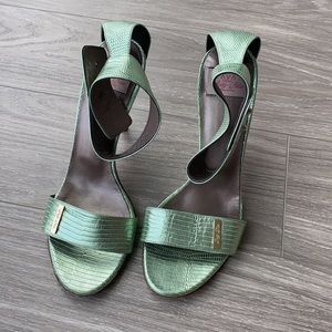 Betty Blue metallic mint green ankle strap sandal
